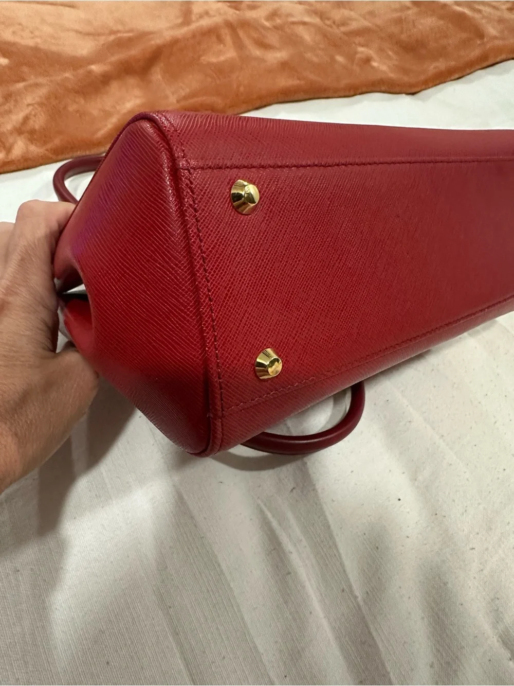 Burberry Red Leather Structured Satchel with Top Handles